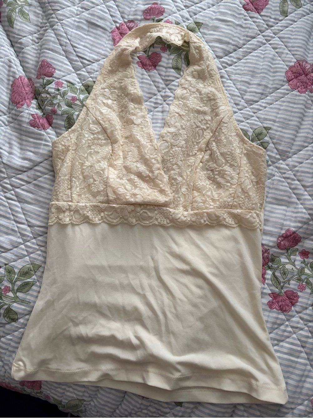 moa Lace Halter Camisole in Cream Size Medium